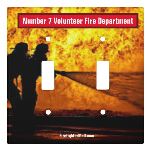 Number 7 Volunteer Fire Department Flames Double Light Switch Cover (Front)