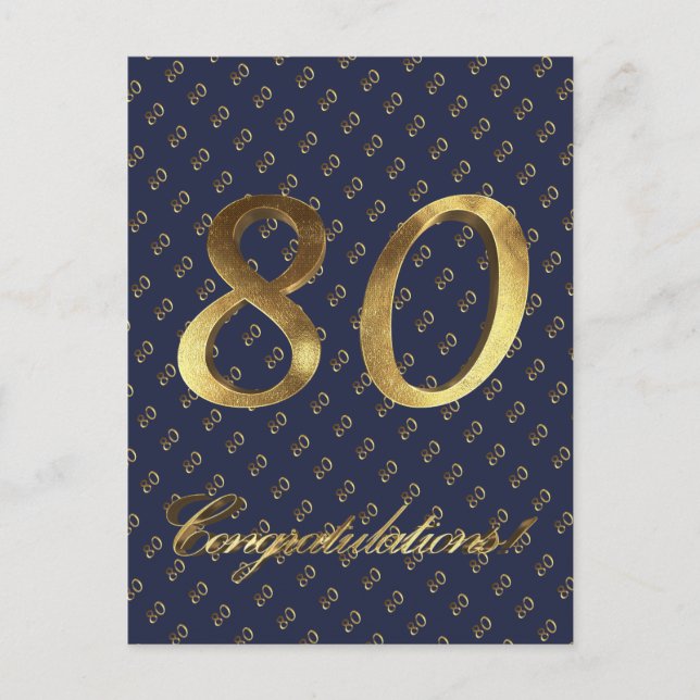 Number 80 80th Birthday Anniversary Blue Gold Postcard (Front)