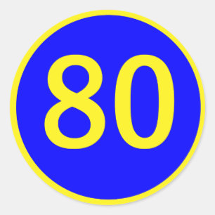 number, 80, in a circle classic round sticker