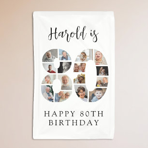 Number 80 Photo Co lage 80th Birthday Party Banner