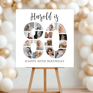 Number 80 Photo Co|lage 80th Birthday Party Foam Board
