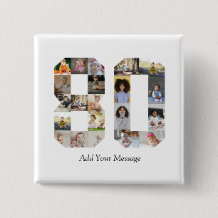 Number 80 Photo Collage Button