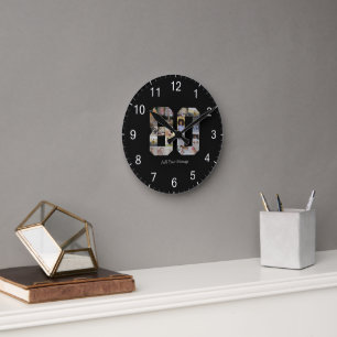 Number 80 Photo Collage Round Clock