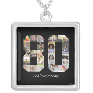 Number 80 Photo Collage Silver Plated Necklace
