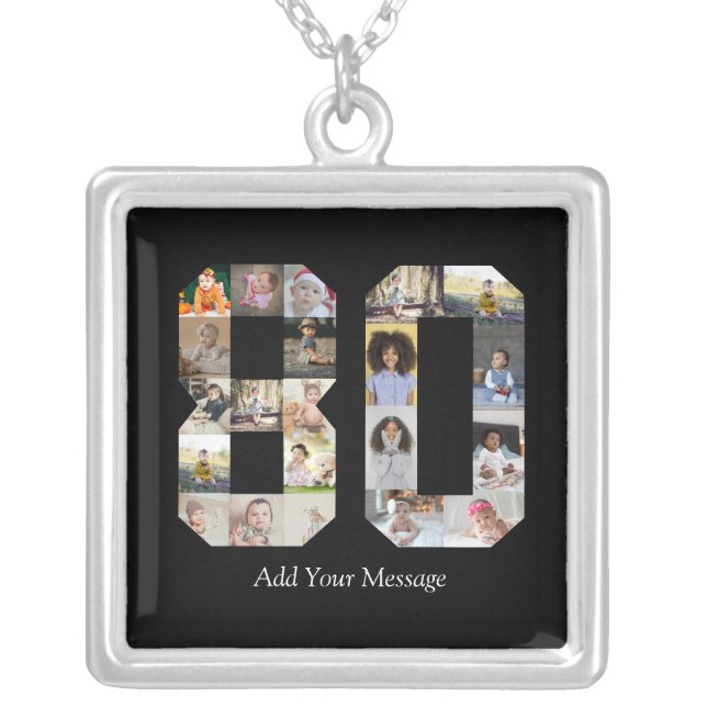 Number 80 Photo Collage Silver Plated Necklace (Front)