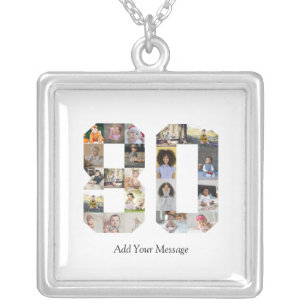 Number 80 Photo Collage Silver Plated Necklace