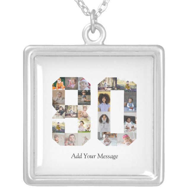 Number 80 Photo Collage Silver Plated Necklace (Front)