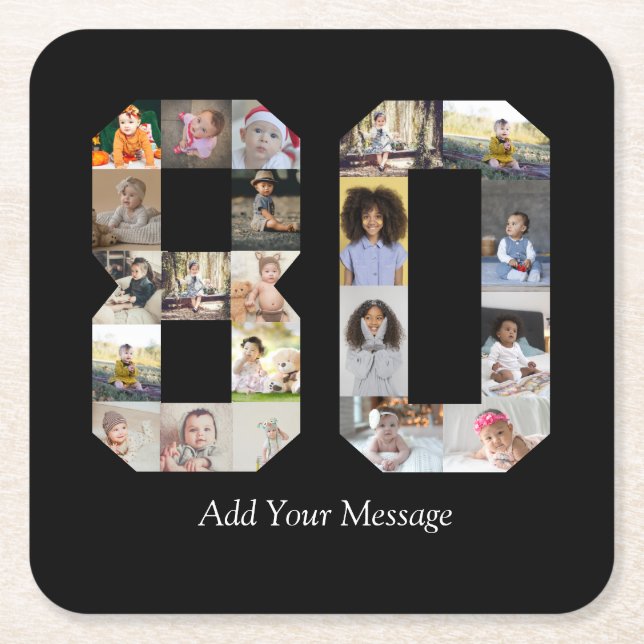 Number 80 Photo Collage Square Paper Coaster (Front)