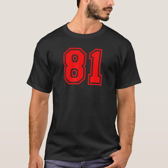 Number 81 Sports Uniform Red Fan Athlete Jersey T-Shirt (Front)