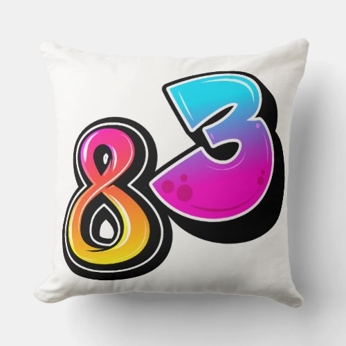 Number 83 Retro Gradient Bubble Typography Vector Throw Pillow