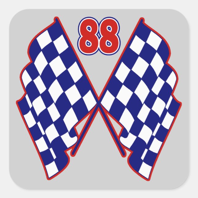 Number 88 and Checkered Flags Square Sticker (Front)