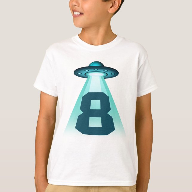 Number 8 Abduction UFO Alien Theme 8 Year Old Boys T-Shirt (Front)