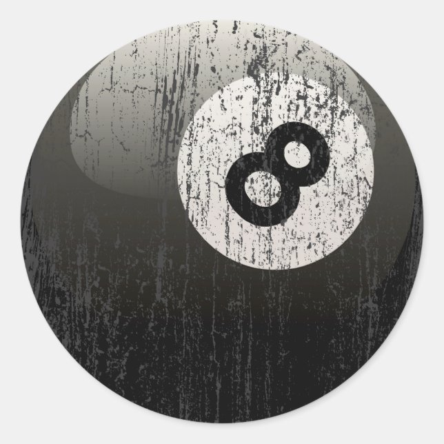NUMBER 8 BILLIARDS BALL - ERODED AND AGED CLASSIC ROUND STICKER (Front)