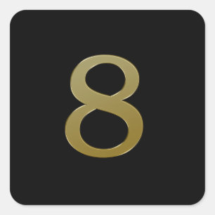Number 8 gold square sticker