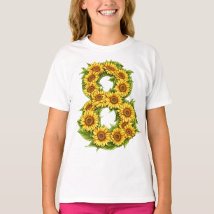 Number 8 Sunflowers Theme 8 Year Old Kids Girls T-Shirt