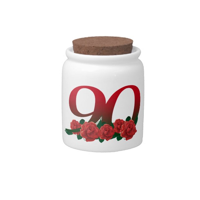 Number 90 or 90th birthday floral candy jar (Front)