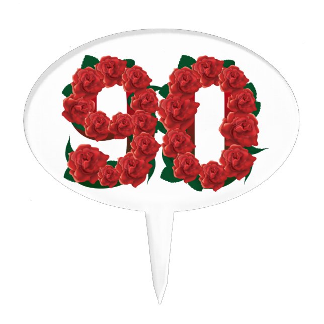 Number 90 or 90th birthday red roses cake topper (Front)