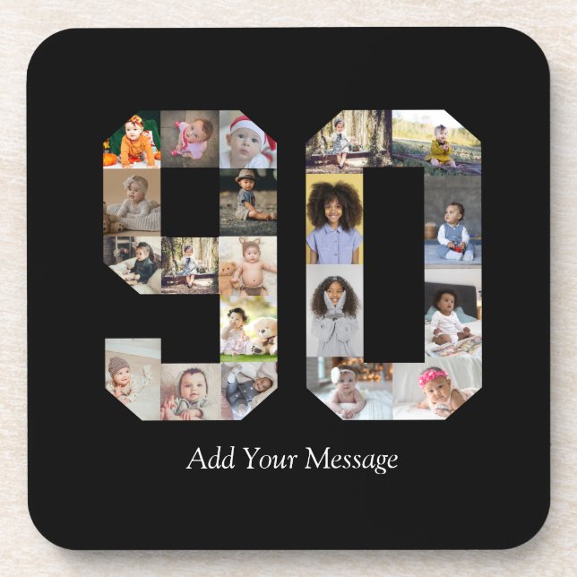 Number 90 Photo Collage Beverage Coaster (Front)