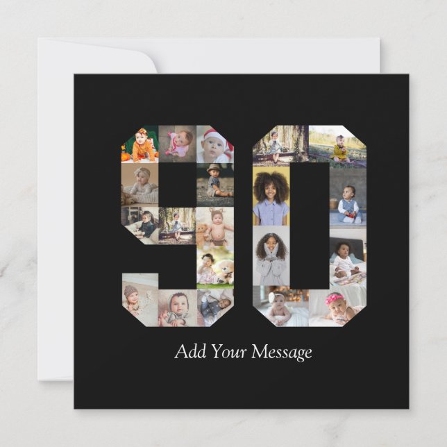 Number 90 Photo Collage Thank You Card (Front)