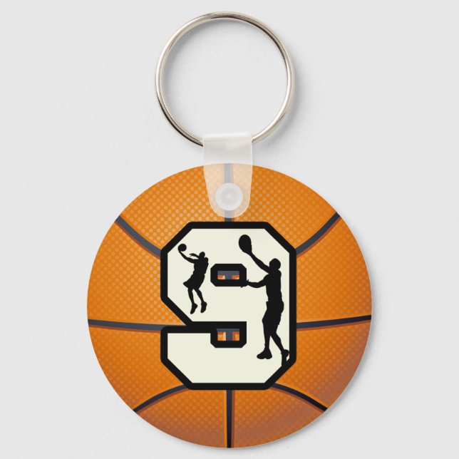Number 9 Basketball and Player Keychain (Front)