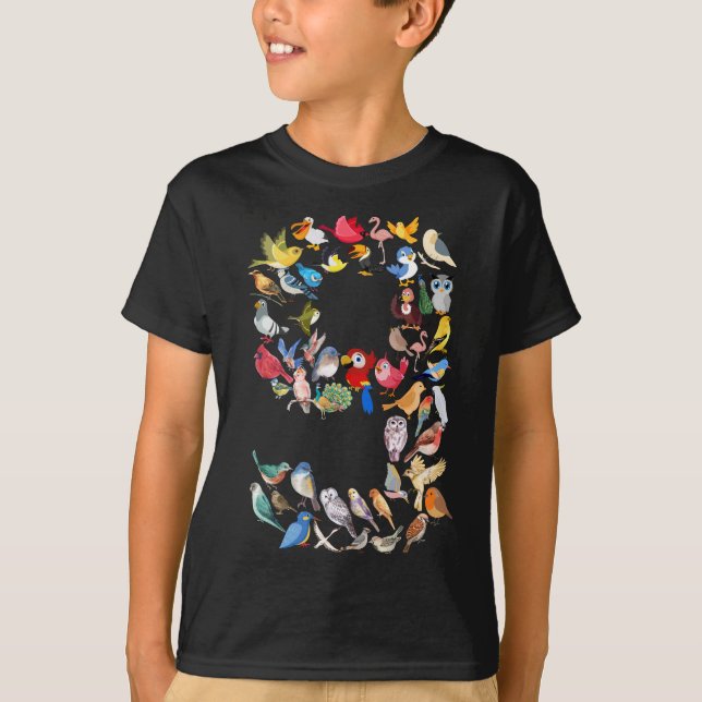 Number 9 Birds Theme 9 Year Old Boys Kids T-Shirt (Front)