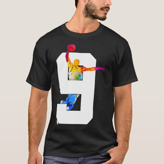 Number 9 Years Basketball 9Th Birthday T-Shirt (Front)