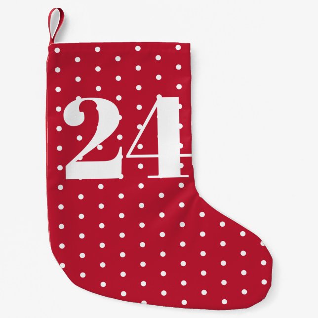 Number | Advent Calendar Red and White Polka Dots Small Christmas Stocking (Front)