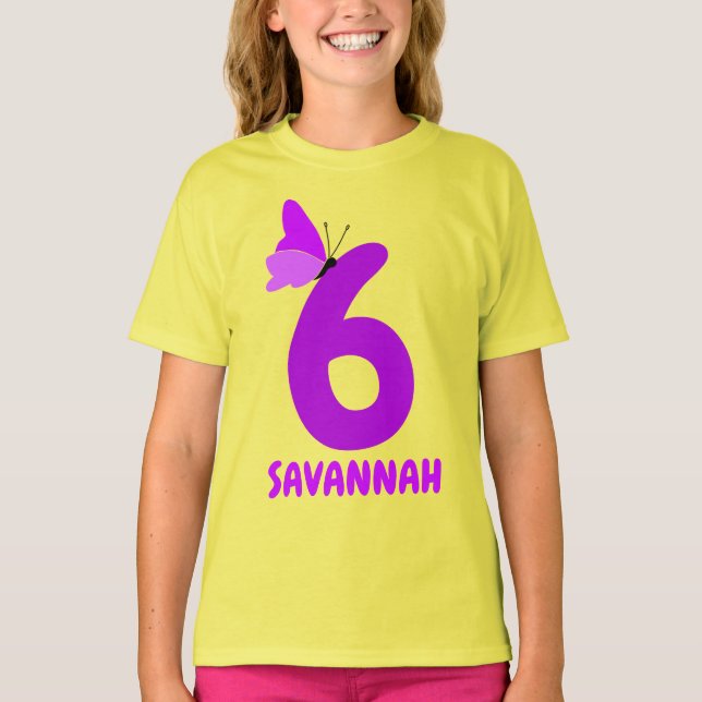 Number and Name Birthday Cute Butterfly Purple T-Shirt (Front)
