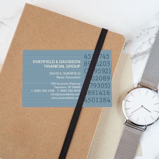 Customizable Number Columns Blue Pinstripe Accountant Business Cards