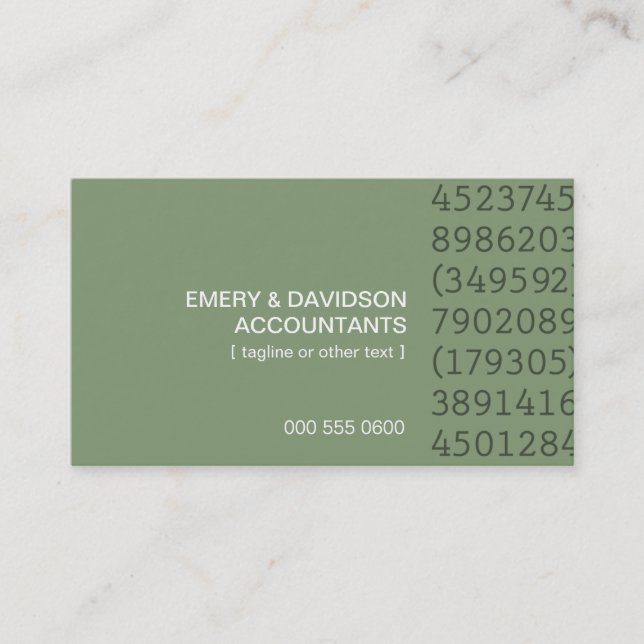 Number Columns Green Accountant Business Card (Front)