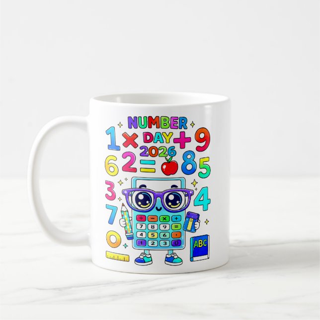 Number Day 2026 Calculator Character Math Design Coffee Mug (Left)