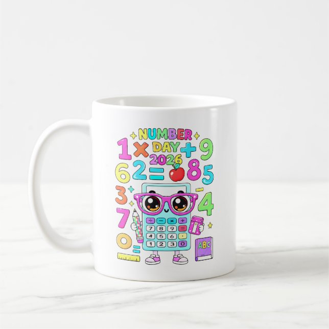 Number Day 2026 Cute Calculator Math Design Coffee Mug (Left)