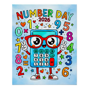 Number Day 2026 Cute Calculator Math Design Poster