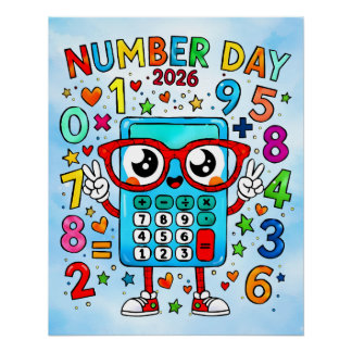 Number Day 2026 Cute Calculator Math Design Poster