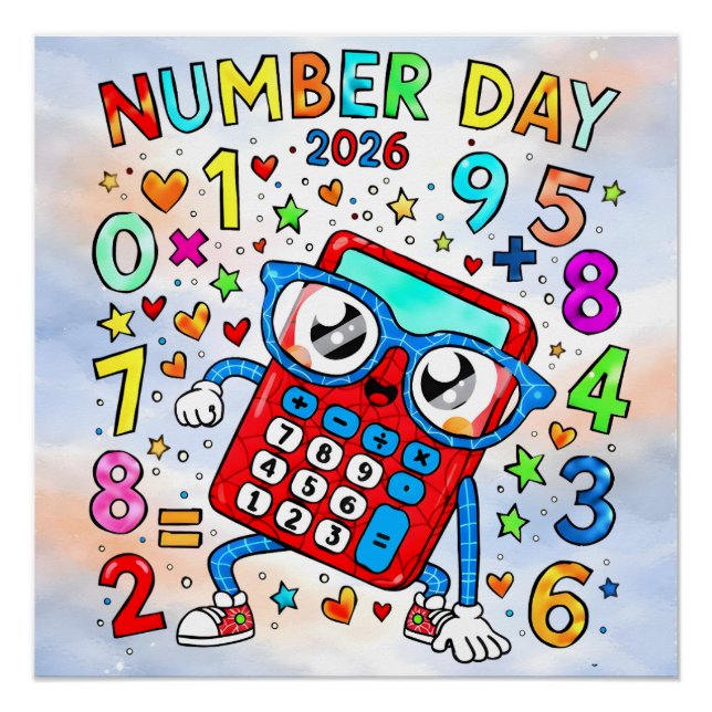 Number Day 2026 Cute Calculator Math Design Poster (Front)
