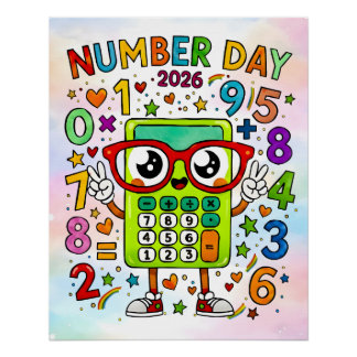 Number Day 2026 Cute Calculator Math Design Poster