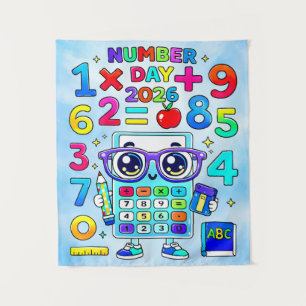 Number Day 2026 Cute Calculator Math Design Tapestry