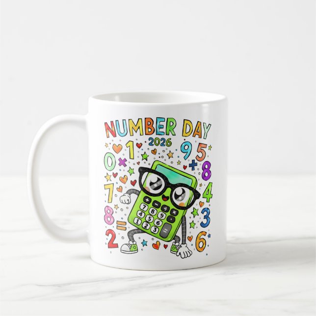 Number Day 2026 Cute Green Maths Calculator Mug (Left)