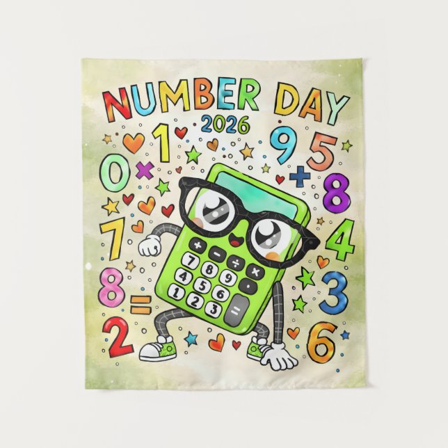 Number Day 2026 Cute Maths Calculator Poster Tapestry (Front)