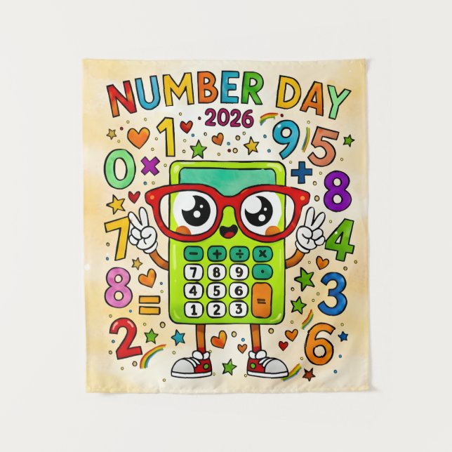 Number Day 2026 Cute Maths Poster for Kids Tapestry (Front)