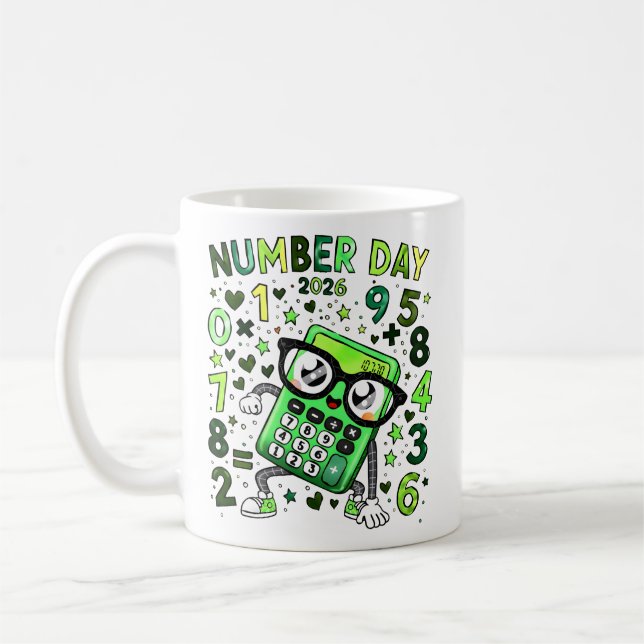 Number Day 2026 Green Maths Calculator Mug (Left)