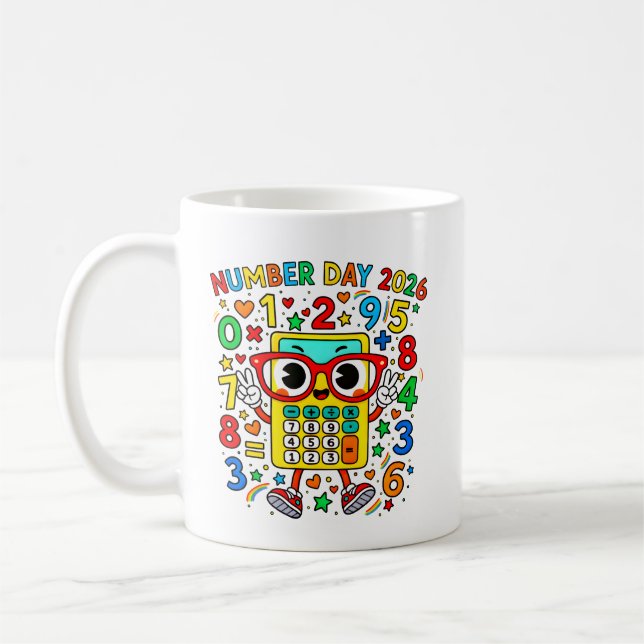 Number Day 2026 Owl Calculator Math Design Coffee Mug (Left)