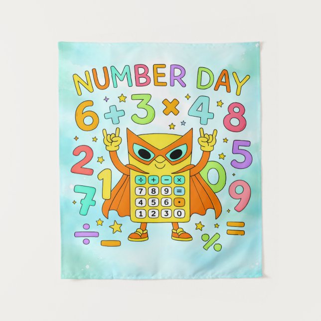Number Day Cute Maths Calculator Owl Poster Tapestry (Front)