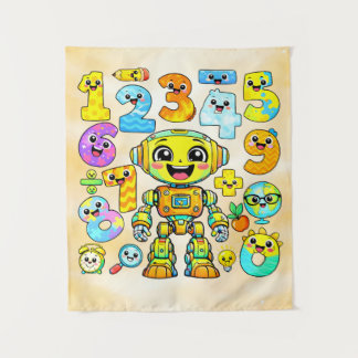Number Day Cute Robot Numbers Design Tapestry