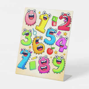 Number Day Funny Cartoon Numbers Design Pedestal Sign