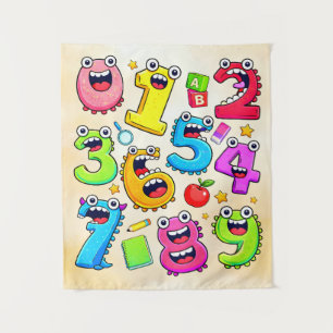 Number Day Funny Cartoon Numbers Design Tapestry