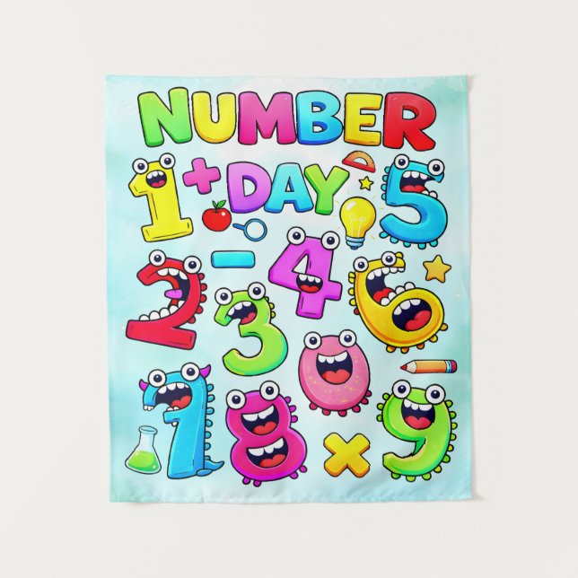 Number Day Funny Cartoon Numbers Design Tapestry (Front)