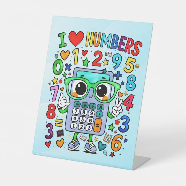 Number Day I Love Numbers Pedestal Sign for School (Front)