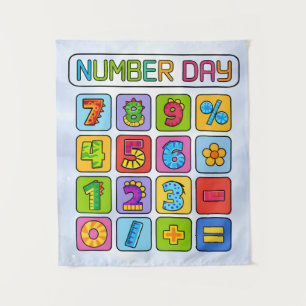 Number Day Math Icons Calculator Design Tapestry