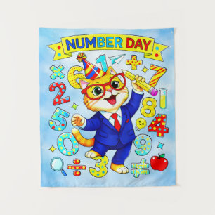 Number Day Smart Cat Math Design for Kids Tapestry